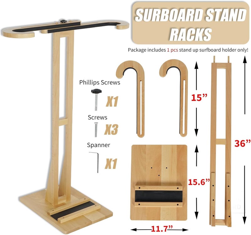 JUSTOOP Surfboard Stand Racks, Sturdy Surfboard Racks Standing with Floor-Standing Design,Stand Shortboard and Longboard Organizer, Beech Wood, 1PCS - Image 5